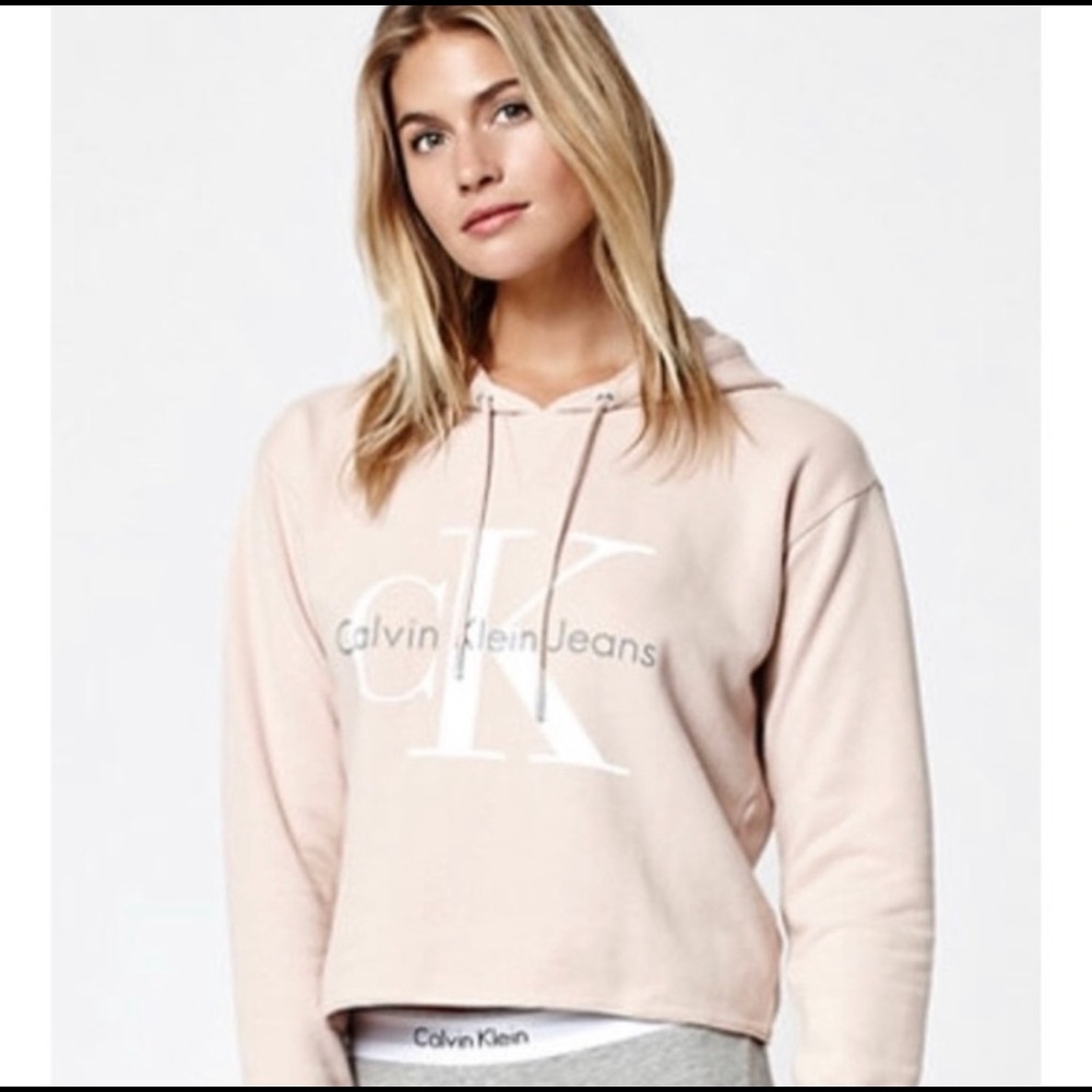 Calvin Klein cropped hoodie pink nude beige size small